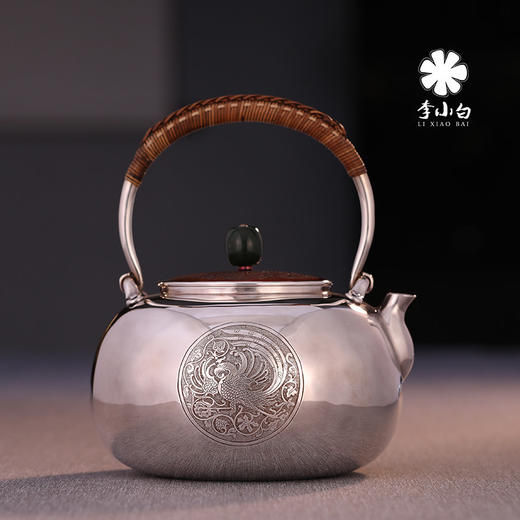 李小白银壶 纯银9999烧水壶 纯银银壶 烧水银壶 茶壶银壶 添福 龙凤呈祥 商品图4