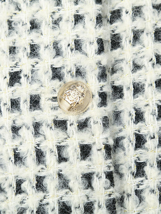 黑白格纹粗花呢短款外套 圆领金属纽扣双口袋修身显瘦秋冬法式小香风名媛气质通勤上衣 商品图2