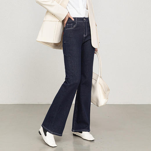 「高货rg」全新升级【铂金会员192/天猫259/差价67】(35601)洛诗琳复合加绒牛仔裤2025冬季新款高腰显瘦直筒微喇长裤 商品图1