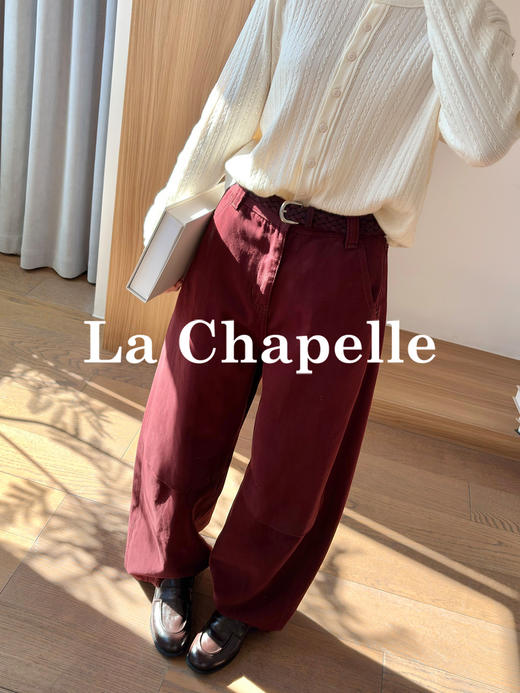 专柜实拍【显白又复古】拉夏贝尔/La Chapelle高级质感100棉牛仔裤休闲工装风阔腿显瘦长裤（附赠腰带 商品图1
