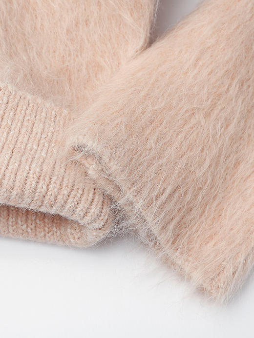 温柔裸粉色毛绒感短款针织开衫 圆领钻饰纽扣修身显瘦通勤约会软糯气质上衣 商品图3