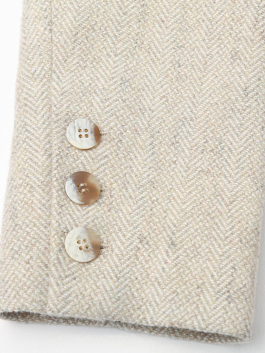 浅燕麦色人字纹羊毛混纺双排扣大衣 西装领中长款收腰显瘦通勤气质秋冬高级感毛呢外套 商品图3