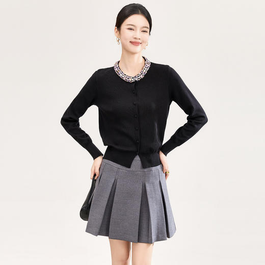 「高货wl」全新升级【铂金会员220/天猫289/差价69】(02357)洛诗琳镶钻天丝坑条针织开衫2026早春气质高弹短款上衣女 商品图2