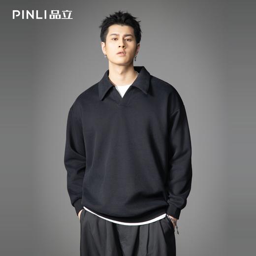 PINLI品立2026春季新款男士宽松翻领纯色落肩袖套头卫衣上衣潮牌B262109003 商品图2