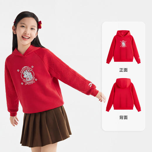 新年款安踏儿童女大童针织连帽套头衫2026年新款舒适女孩潮流卫衣362618712 商品图4