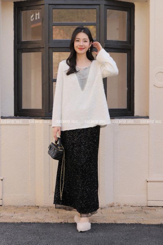 【门店同款】ENJOY冬季“相聚时刻”亮片拼接网纱长半裙 168898854 商品图5