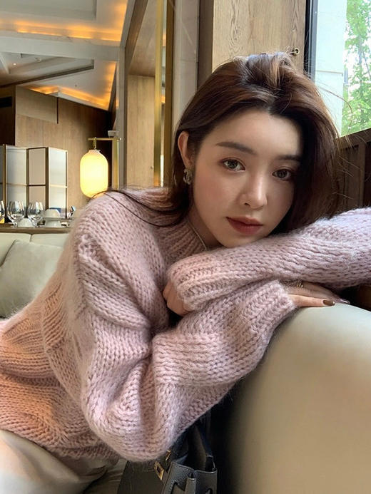 【百图lulu定制】【樱花毛衣】羊毛混纺 高级粉 松弛感 麻花毛衣 商品图6