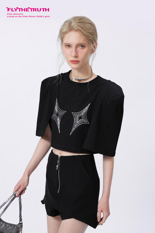 FTT FlyTheTruth四芒星陷阱设计感纯棉短袖T恤女夏季打底短款上衣 商品图5