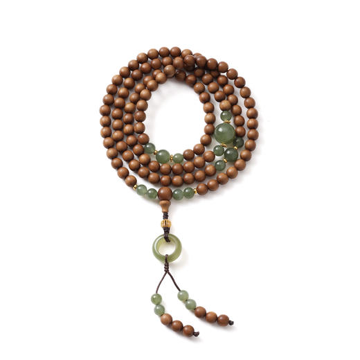 【禅心·老山檀和田玉108手串】敦煌福泽轻奢老山檀手工串珠 国风和田玉轻奢小众手串 商品图6