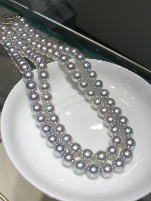 【私席真珠·新年盛宴】极光蓝玫瑰珠王Akoya珍珠项链 ，圆，极微瑕，珠光超亮，（带真科研Blue Rose大证书） 商品图0