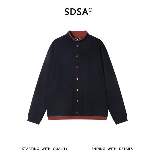 26T07SDSA秋冬新款痞帅男装时尚彩色纽扣拼接撞色立领长袖T恤百搭潮 商品图1