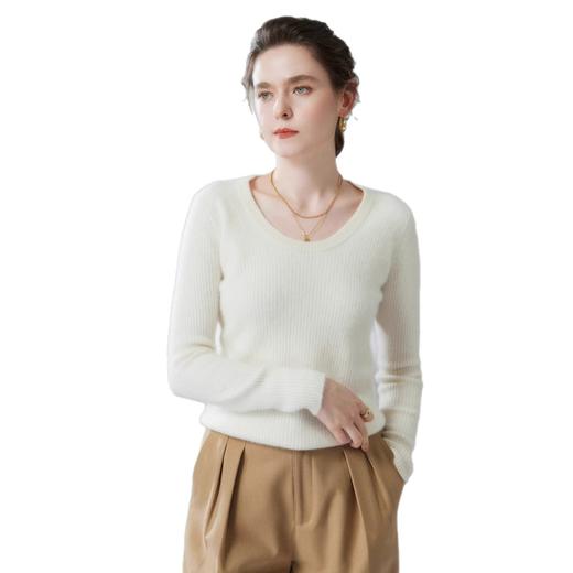 「高货rig」全新升级【铂金会员293/天猫389/差价96】(34715)洛诗琳气质U领套头羊绒衫2026新款修身显瘦百搭针织毛衣 商品图4