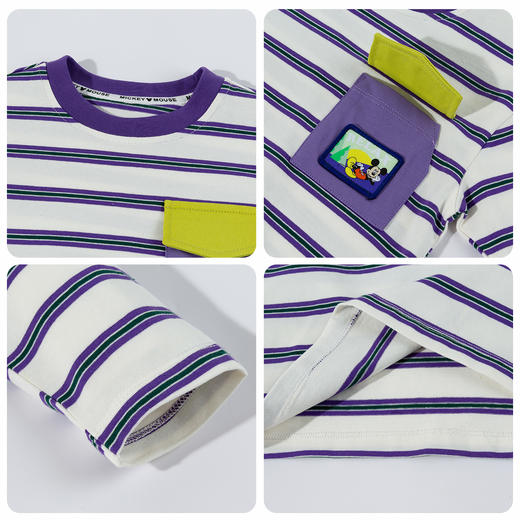 迪士尼（Disney）童装男童长袖T恤休闲运动纯棉山系条纹撞色风格2026春季新款上衣ZD1FS002 商品图10