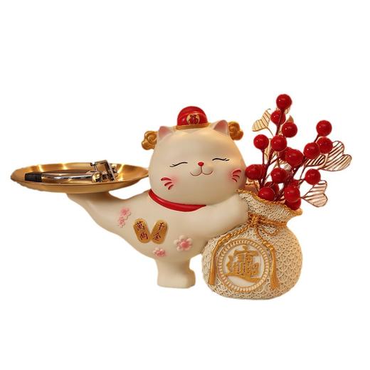 【招财猫钥匙收纳摆件】门口客厅家居鞋柜 电视柜摆件 入户玄关猫咪托盘礼品  商品图4