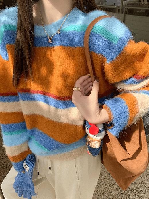 橘子落日海彩色拉毛羊毛衫，彩色条纹设计自带氛围感，拍照巨出片！（7-10天发货）【G】 商品图0