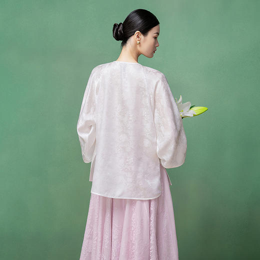 【林栖设计小店】仙缈轻纱|真丝罗白色提花新中式2026早春新款衬衣1961158 商品图4