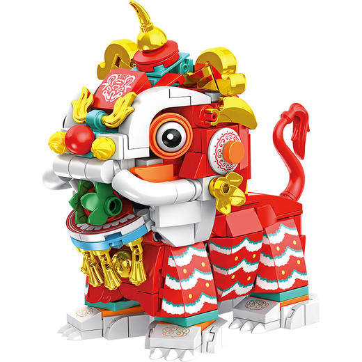 【方橙积木儿童益智拼装】拉线舞狮男孩拼图模型 兼容乐高玩具新年礼物 商品图4