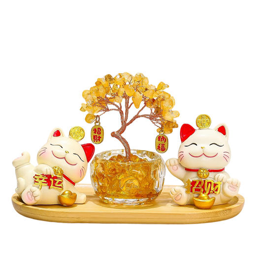 【黄水晶发财树招财猫摆件】客厅电视柜摆件 卡通可爱招财猫办公室桌面装饰品  商品图4