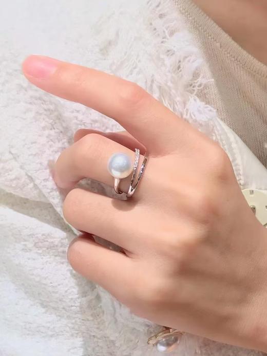 【私席真珠·新年盛宴】18K金镶钻白珍珠戒指，10-11mm珠  戒圈14 商品图2