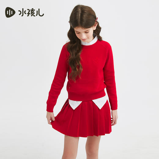 水孩儿童装2025新年女童套裙儿童时尚红色裙子喜庆长袖针织衫 商品图3