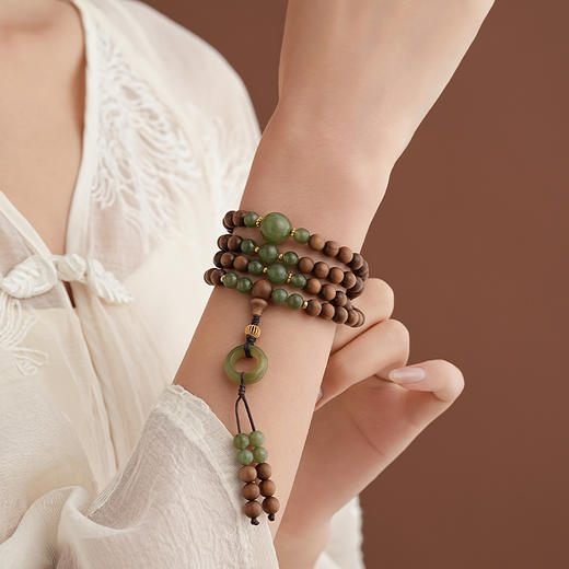 【禅心·老山檀和田玉108手串】敦煌福泽轻奢老山檀手工串珠 国风和田玉轻奢小众手串 商品图0