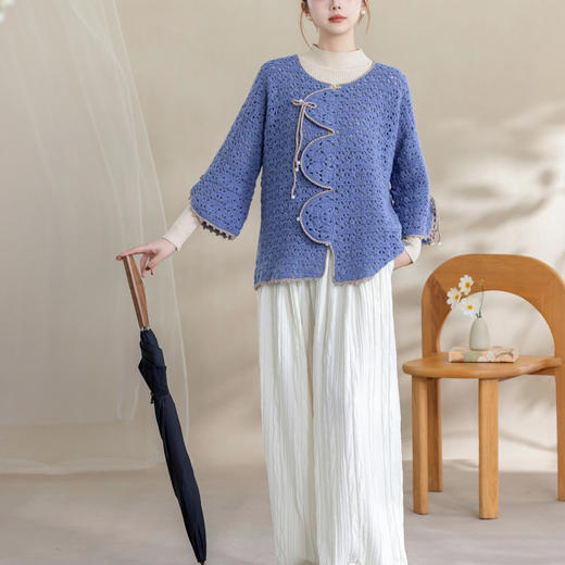 苏苏姐家知锦花瓣襟开衫手工DIY钩针衣服毛线团上衣外套材料包 商品图1