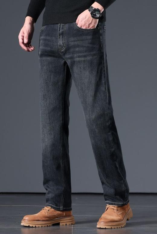 男士冬季加绒牛仔直筒商务长裤 商品图4