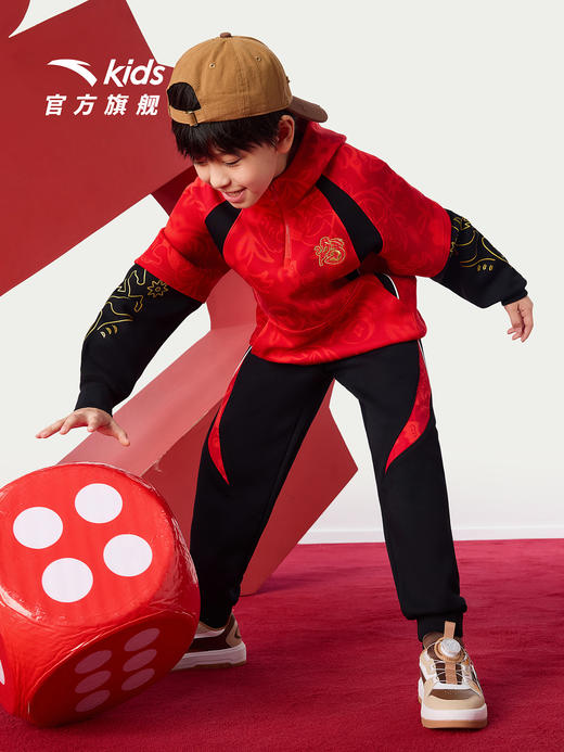 安踏男童新年套装2026款连帽卫衣卫裤时尚宽松两件套印花喜庆套装352618750 商品图4