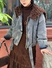 74WT21156#拼毛领拉链帽夹棉牛仔 商品缩略图1