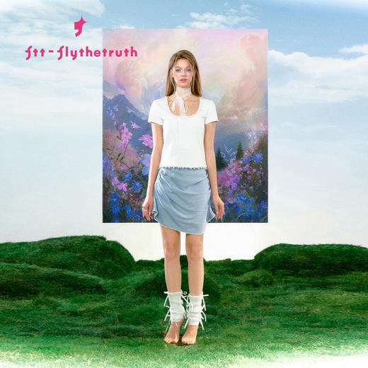 FTT FlyTheTruth  灵动 纯欲珍珠边正肩短袖女夏季百搭显瘦U领T恤 商品图1