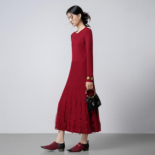 【林栖设计小店】花意妙影|彩葱花边优雅百搭2026早春新款多色毛织连衣裙T1961362 商品图0