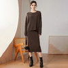 丁摩复古绞花羊绒套装女100%纯山羊绒加厚宽松上衣包臀半身裙子ALW1322 商品缩略图2