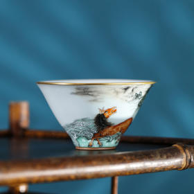 问鼎鼎峰系列月白老款紫金釉斗笠杯（龙马精神）