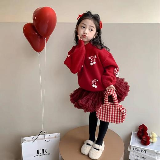 清清美日新年女童毛女童新年衣服红色毛衣冬装儿童针织衫洋气上衣新款喜庆过年服90-150★ 商品图2