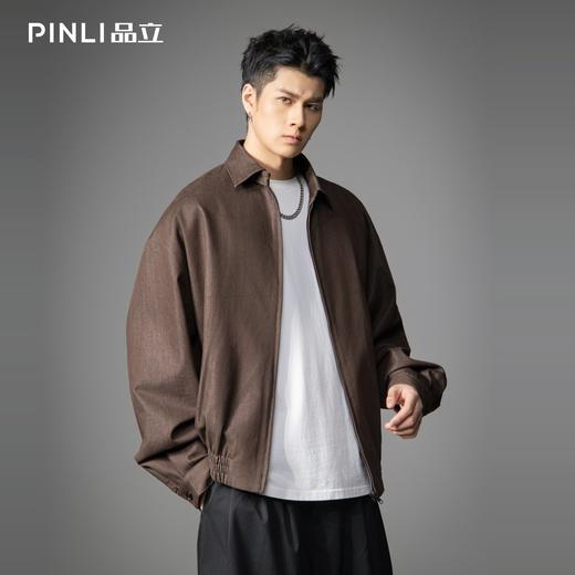 PINLI品立2026春季新款男士潮牌宽松翻领落肩袖纯色茄克外套上衣GD262104007 商品图3