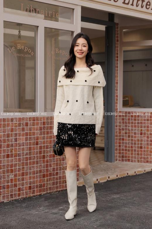 【门店同款】ENJOY冬季“暖冬软糖”波点奶糖一字肩毛衣 168899718 商品图6