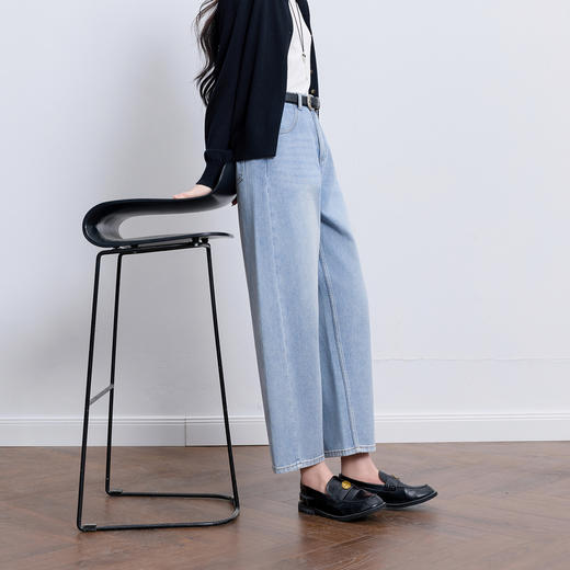 三彩2026春季新款休闲牛仔裤高腰宽松镰刀裤九分裤时尚M 商品图1