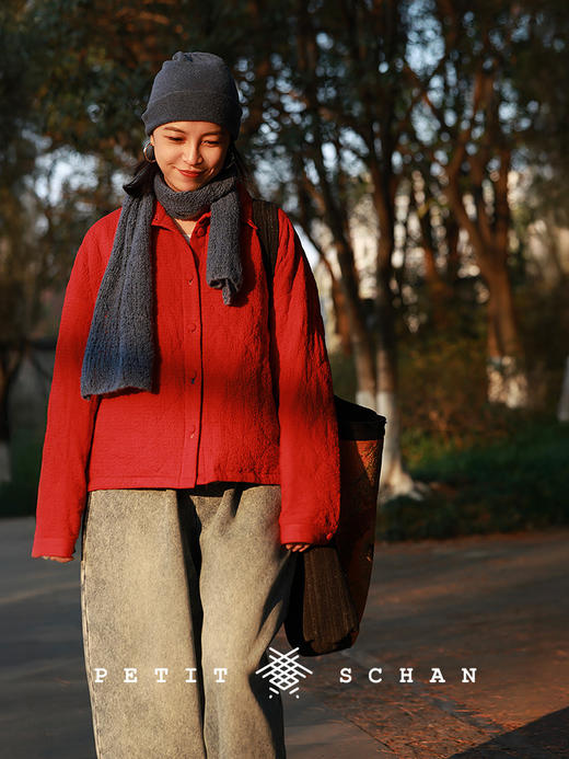 PETIT SCHAN小闪 CLO#1015 Red Flower Window 红花窗 棉羊毛3M黑科技高效暖绒双面穿小棉服 商品图3