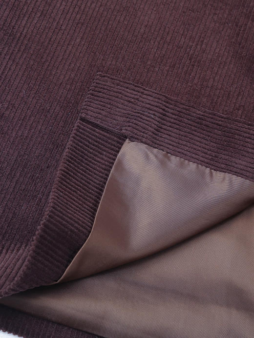 秋冬复古咖色灯芯绒高腰过膝半身裙 显瘦遮胯 A 字版型后开叉设计感通勤百搭长裙 商品图4