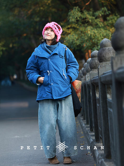 PETIT SCHAN小闪 CLO#1014 Big Blue 大蓝 棉连帽抽绳收腰填充绵羊毛棉服外套 商品图2