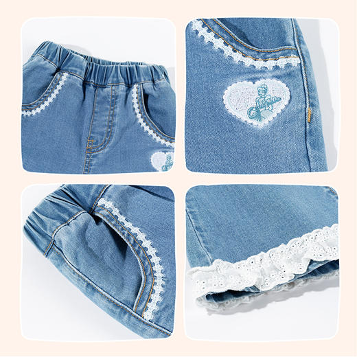 迪士尼（Disney）童装女童牛仔长裤甜美蕾丝花边蓝色休闲外出牛仔长裤2026春季新款ZD1FK011 商品图7