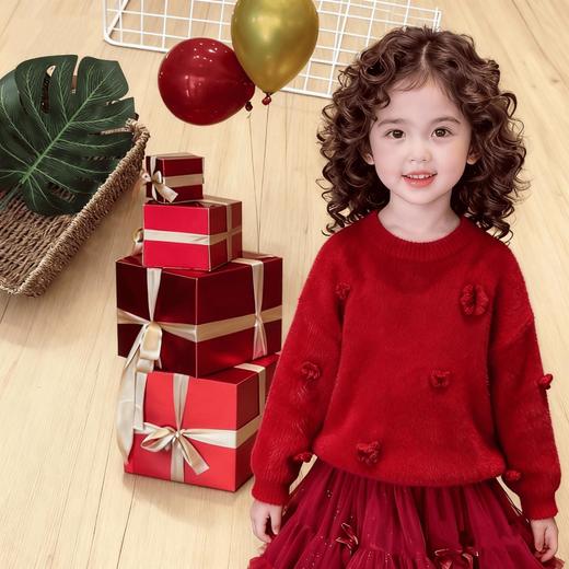 清清美日新年女童上衣冬装新款儿童保暖加厚针织衫女孩软糯针织毛衣90-130★ 商品图0