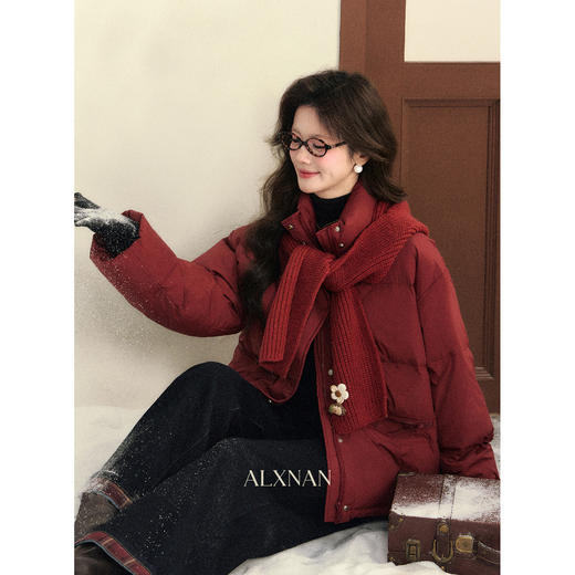 鹿向南「时光旅者」90白鸭绒复古红色羽绒服女秋冬季宽松保暖外套 商品图4