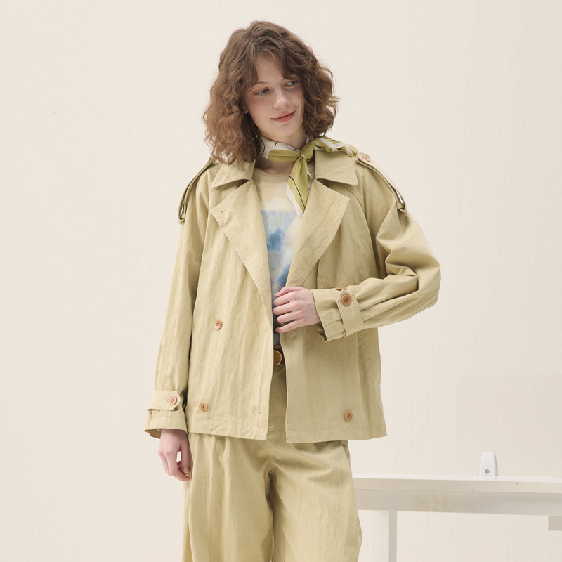 谜底短箱型风衣长袖2026年春季新品经典收束腰带外套女261ME0205