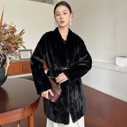 丁摩宁新款进口貂皮大衣女真貂水貂毛外套裘皮拼貂皮草年轻款ALW601 商品图1