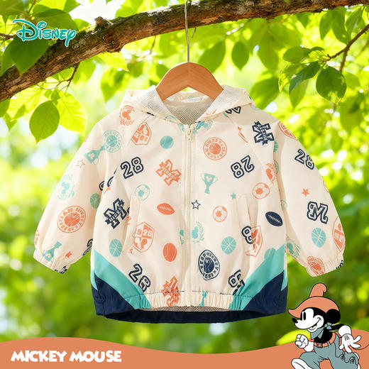 迪士尼（Disney）童装男童前开外套休闲运动防水防风耐磨轻量连帽外套2026春季新款ZD1FS007 商品图4