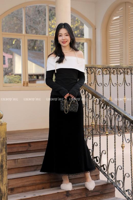 【门店同款】ENJOY冬季“烟火漫春”丝绒细花边半裙 168897739 商品图5