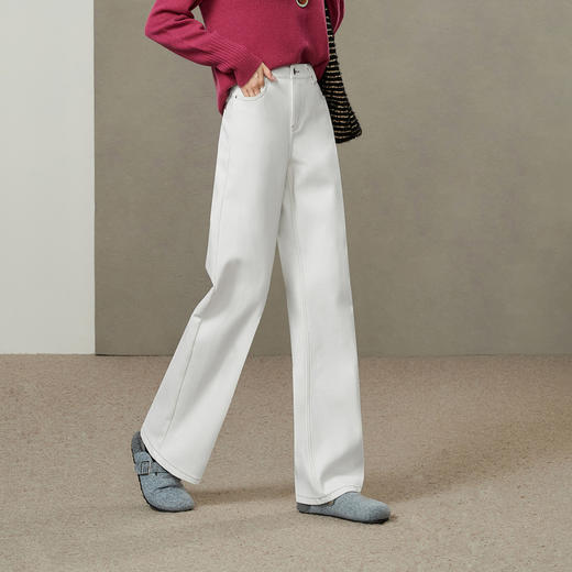 【猞猁绒-白色-直筒裤】逸阳冬加绒加厚高弹窄版阔腿直筒牛仔裤3531RVB2 商品图6