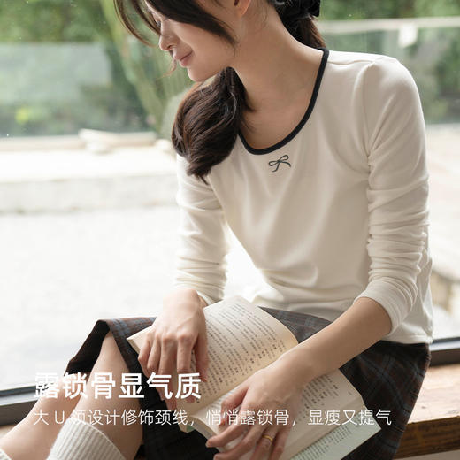靴下物日系大U领显瘦舒适打底衫撞色领秋冬保暖内搭长袖t恤上衣 商品图2