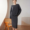 丁摩复古绞花羊绒套装女100%纯山羊绒加厚宽松上衣包臀半身裙子ALW1322 商品缩略图3